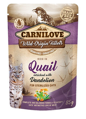 CARNILOVE Wild Origin Filets, Sterilised, prepelica s maslackom, bez zit., 85g