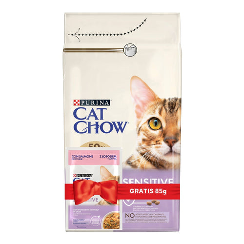 CAT CHOW Special Care Sensitive, 1,5kg + Vrecica Sensitive, s lososom, 85g