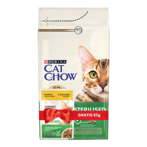 CAT CHOW Sterilised 1,5kg + Vrecica Sterilised, s piletinom, 85g