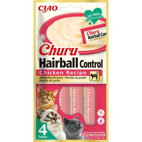 CHURU Hairball Control Piletina, kremasta poslastica za macke, 4x14g