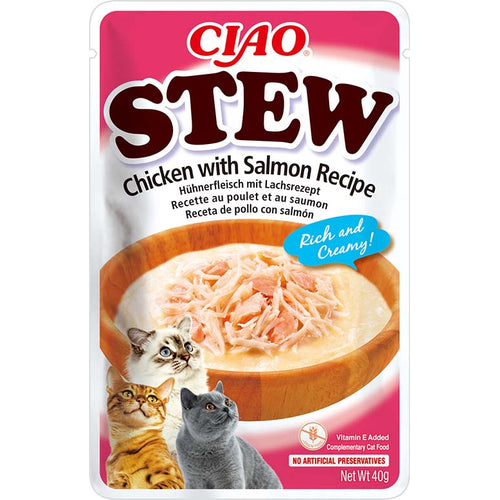 CIAO Stew, komadici piletine s lososom, u kremastom umaku, 40g