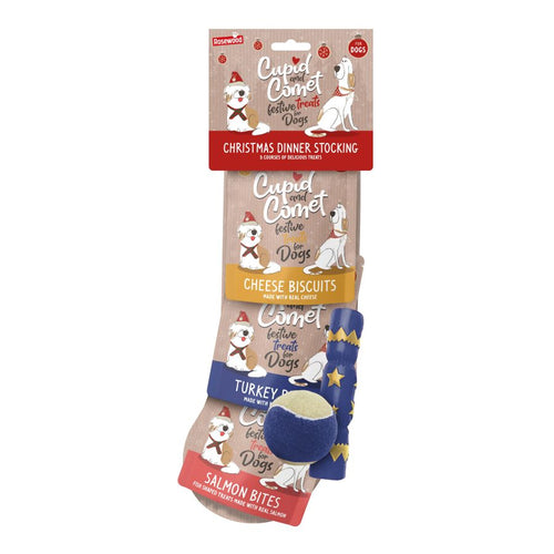 CUPID&COMET CLERANCE Bozicna carapa za pse, mix poslastica 120g+igracke