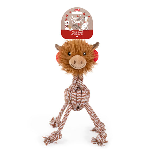 CUPID&COMET Igracka za pse Krava s konopom, zvucna, 12x36cm