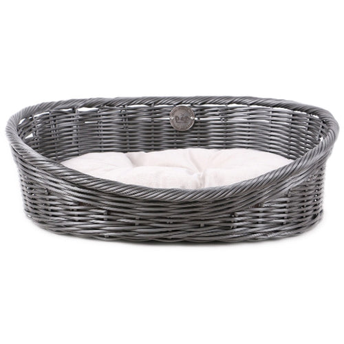 D&D OUTLET Pleteni lezaj za pse od poliratana, s jastukom, sivi, XL - 70x53x23