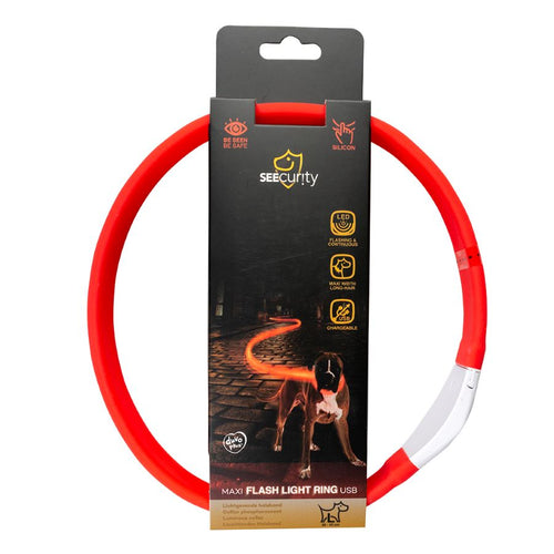 DUVO+ SEEcurity Reflektirajuca ogrlica za pse Maxi USB, silikon, 30-65cm, crvena