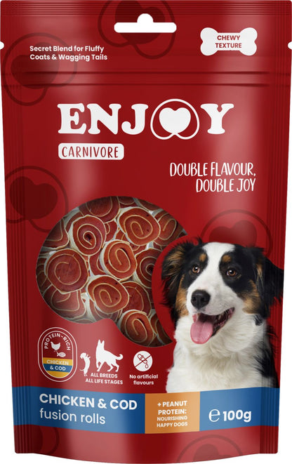ENJOY Carnivore Fusion Rolls, piletina i bakalar, poslastica za pse 