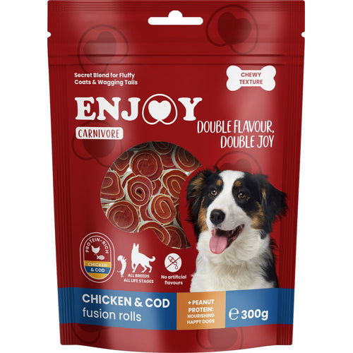 ENJOY Carnivore Fusion Rolls, piletina i bakalar, poslastica za pse, 300g