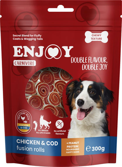 ENJOY Carnivore Fusion Rolls, piletina i bakalar, poslastica za pse, 300g