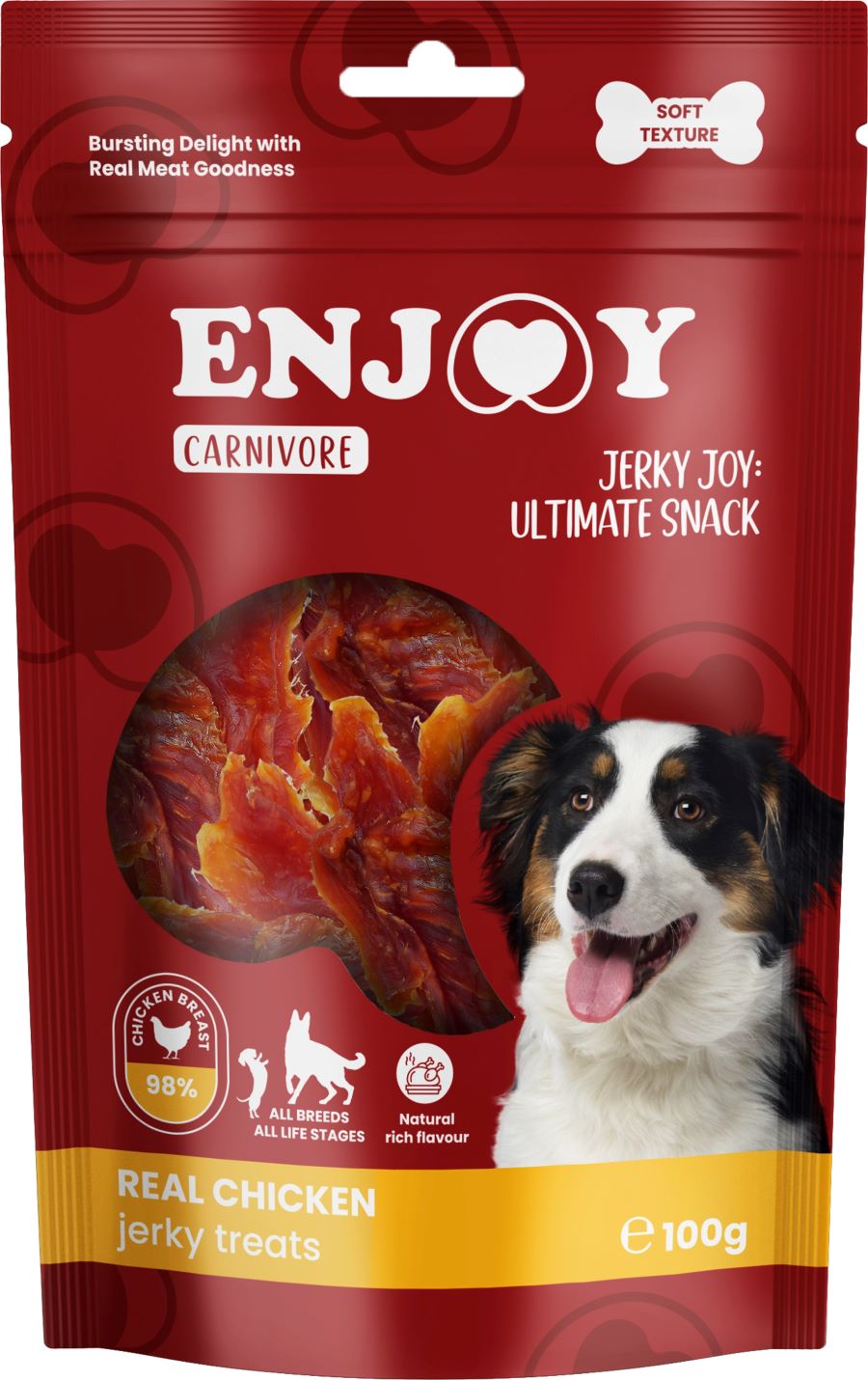 ENJOY Carnivore Jerky, susena piletina, poslastica za pse