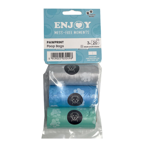 ENJOY Vrecice za izmet PawPrint, 3 role x 20 vrecica, razne boje