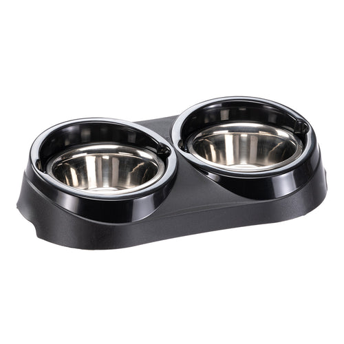 FFERPLAST Duo Feed 01, Set s drzacem i zdjelicama od inoxa, crni, 1 L
