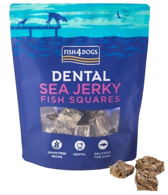 FISH4DOGS Dental Sea Jerky Squares, dentalna poslastica, koza bijele ribe, 115g