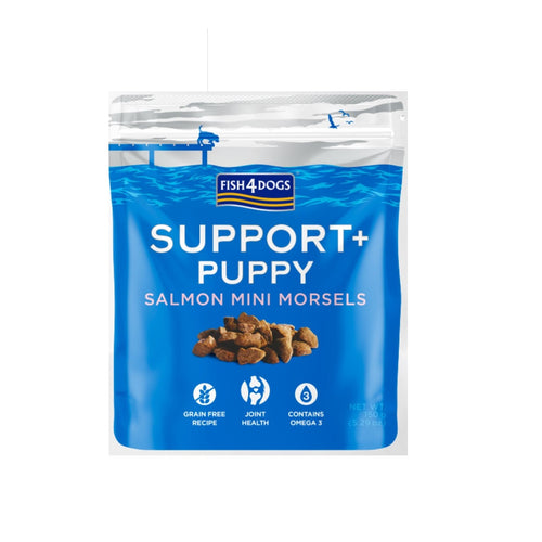 FISH4DOGS SUPPORT+ PUPPY, losos, hrskava poslastica za stence, 150g 