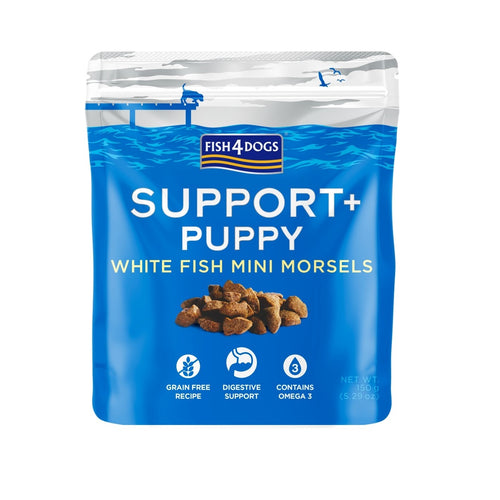 FISH4DOGS SUPPORT+ PUPPY, s bijelom ribom, hrskava poslastica za stence, 150g 