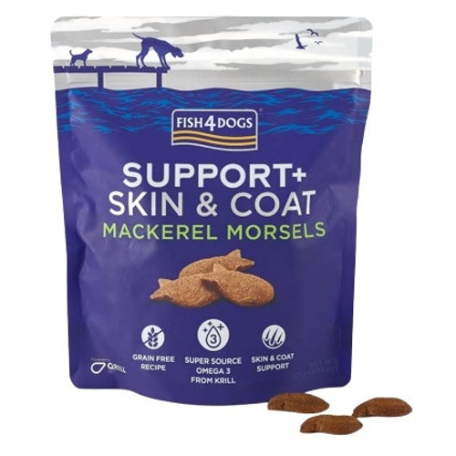 FISH4DOGS SUPPORT+ Skin&Coat, sa skusom, hrskava poslastica za pse, 225g 
