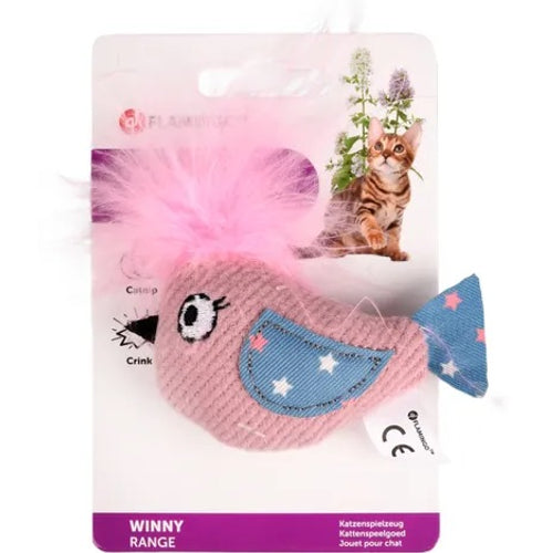 FLAMINGO Igracka za macke Winny Ptica, s catnipom i perjem, suskava, 10cm