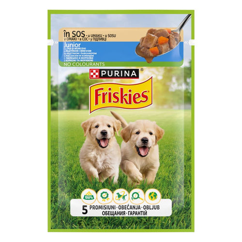 FRISKIES Vrecica za pse JUNIOR, s piletinom i mrkvom u umaku, 85g