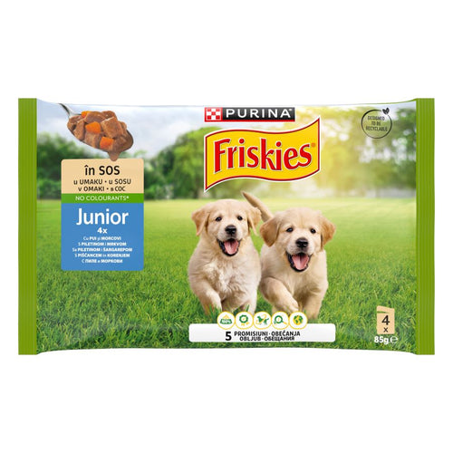 FRISKIES Vrecice za pse JUNIOR Mutipack, s piletinom i mrkvom u umaku, 4x85g 
