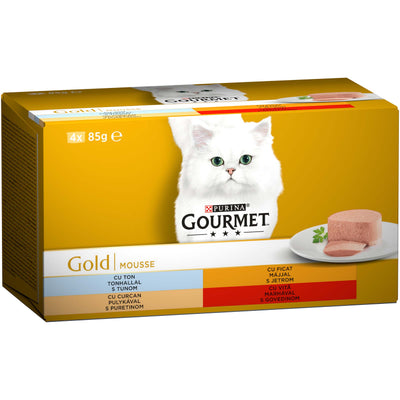 GOURMET Gold Multipack, s govedinom, tunom, puretinom i jetrom, mousse, 4x85g