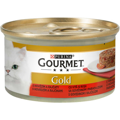 GOURMET Gold Savoury Cake s govedinom i rajcicom, komadici u umaku, 85g