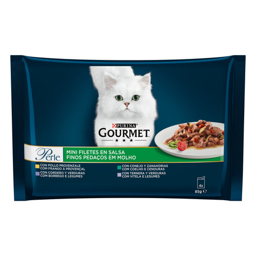GOURMET Perle Mini fileti (kun., janj., tel., pil.), s povrcem u umaku, 4x85g