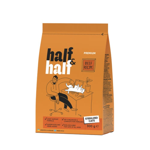 HALF&HALF Sterilized, bogato govedinom, hrana za sterilizirane macke, 300g