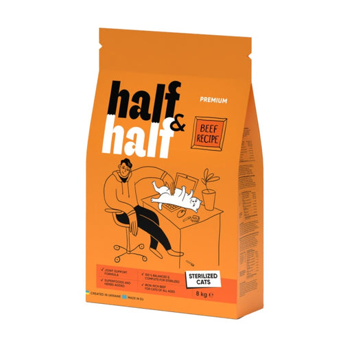 HALF&HALF Sterilized, bogato govedinom, hrana za sterilizirane macke, 8kg