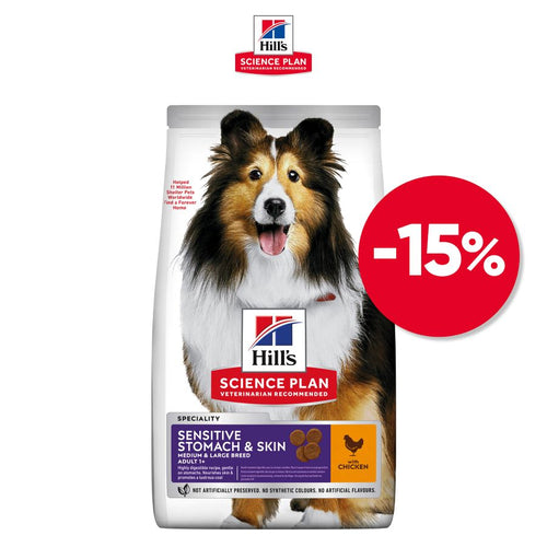 HILL's Adult Medium Sensitive Skin&Stomach, s piletinom, 14kg -15% 