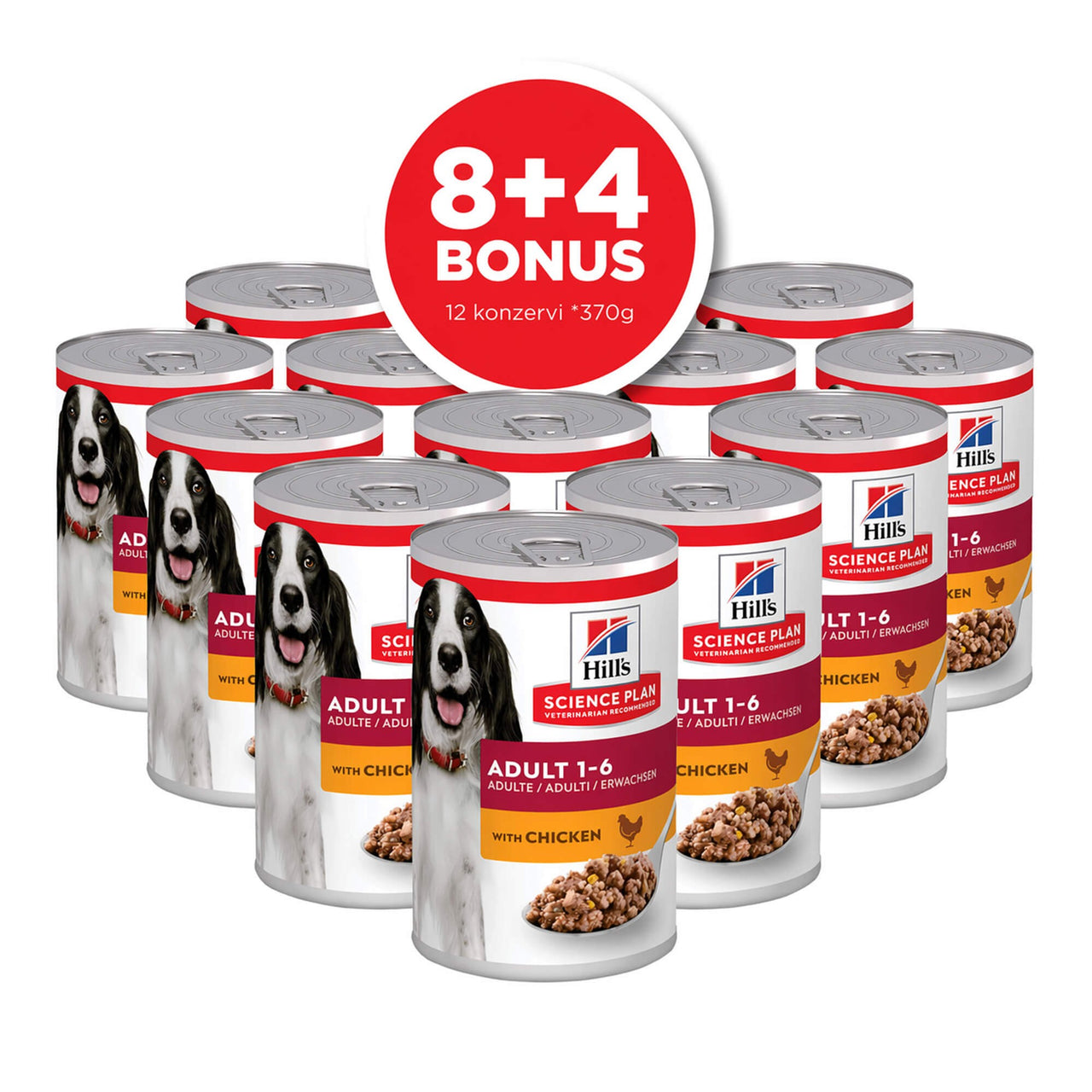HILL's Canine Konzerva Piletina, 370g, 8+4 BONUS