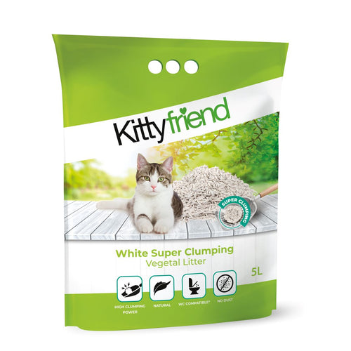 KITTYFRIEND White Super Clump, grudajuci biljni pijesak za macke, bezmirisni, 5l
