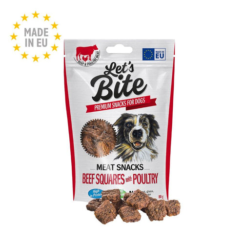 LET's Bite Meat Snacks, poslastica za pse, kockice govedine s peradi, 80g
