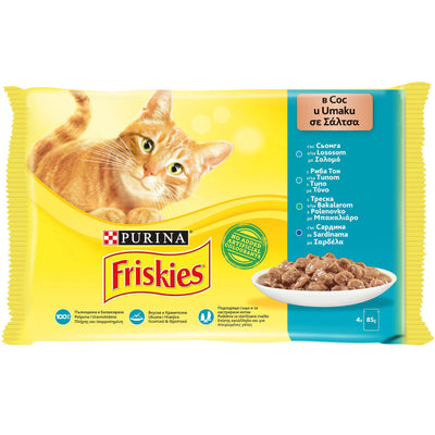 FRISKIES Cat Multipack, Tuna/Bakalar/Sardina/Losos, 4x85g
