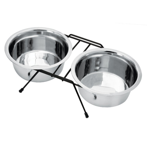 MR. PET Double Dinner, inox zdjelice na kromiranom celicnom stalku