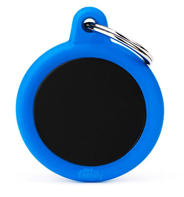 MYFAMILY Hushtag Plocica za graviranje krug plavi podloga crna