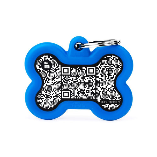 MYFAMILY Hushtag Plus QR CODE Plocica za graviranje Kost, aluminij, plava guma