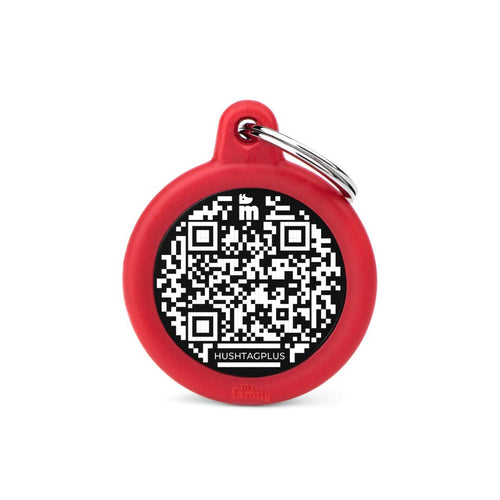 MYFAMILY Hushtag Plus QR CODE Plocica za graviranje Krug, aluminij, crvena guma