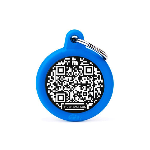 MYFAMILY Hushtag Plus QR CODE Plocica za graviranje Krug, aluminij, plava guma