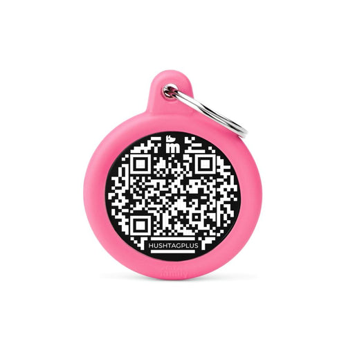MYFAMILY Hushtag Plus QR CODE Plocica za graviranje Krug, aluminij, roza guma