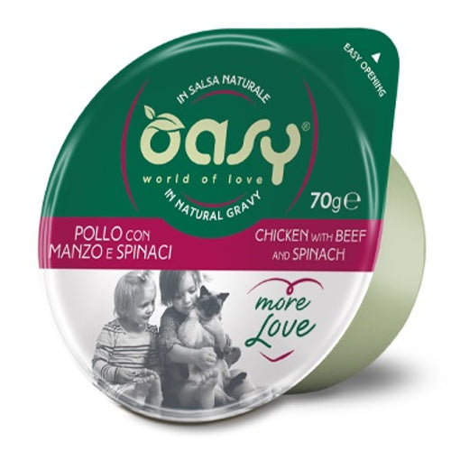OASY More Love, posudica za macke, piletina s govedinom i spinatom u umaku, 70g