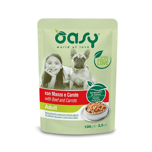 OASY Vrecica za pse, trakice s govedinom i mrkvom u umaku, 100g