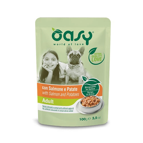OASY Vrecica za pse, trakice s lososom i krumpirom u umaku, 100g