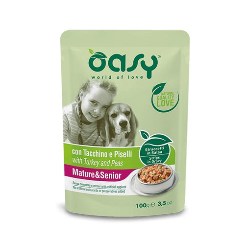 OASY Vrecica za pse SENIOR, trakice s puretinom i graskom u umaku, 100g