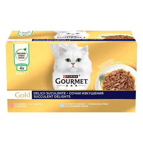 GOURMET Gold Succulent Delights Multipack, s lososom/oceanskom ribom, 4x85g