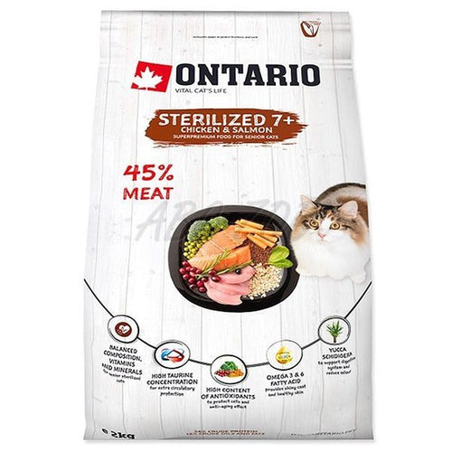 ONTARIO Cat, Sterilised 7+, piletina s lososom, 2kg