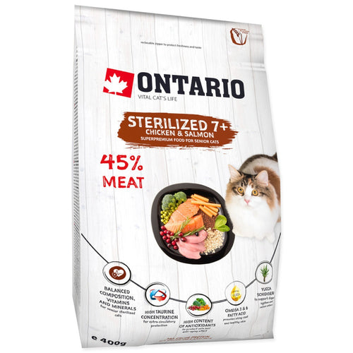 ONTARIO Cat, Sterilised 7+, piletina s lososom, 400g