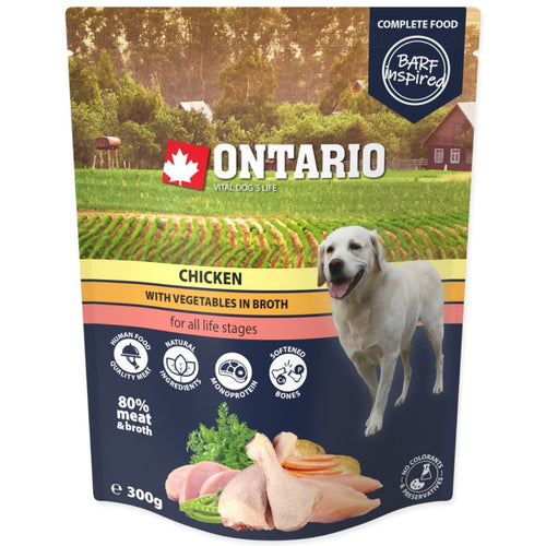 ONTARIO Dog MONO, vrecica, piletina s povrcem, u temeljcu, 300g