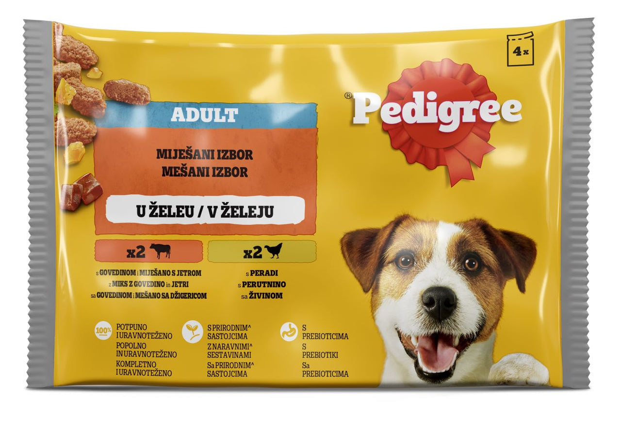 PEDIGREE Multipack s govedinom i peradi u zeleu, 4x100g