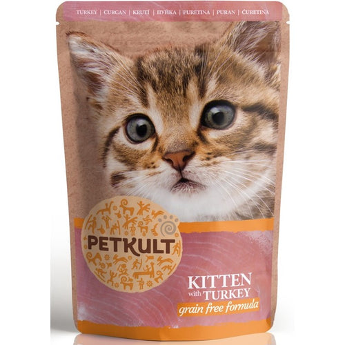 PETKULT KITTEN, pasteta s mesnim komadicima, s puretinom, bez zitarica, 100 g