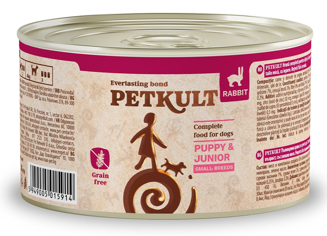 PETKULT Konzerva Mini JUNIOR, s kunicevinom, GF, za stence malih pasmina, 185g