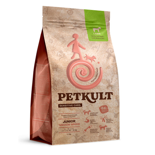PETKULT Sensitive JUNIOR, Medium, janjetina sa smeđom rizom, 1kg